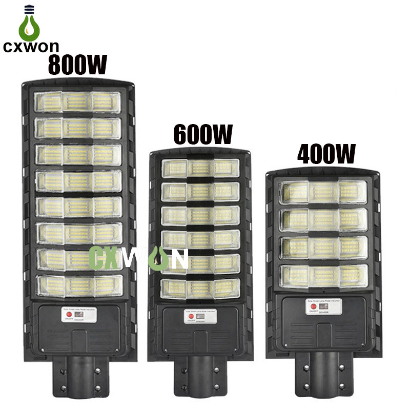 

600W 800W LED Solar lamp IP65 Street light high bright Radar Motion Sensor Smart lighting Outdoor Light for Courtyard Piazza yard with Remote Control and Pole