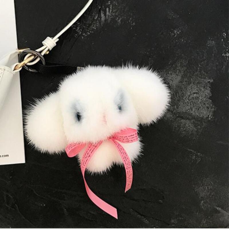 

Keychains Luxury Real Dog Pompom Ball Keychain Handbag Pendant Car Keyring Bag Charms