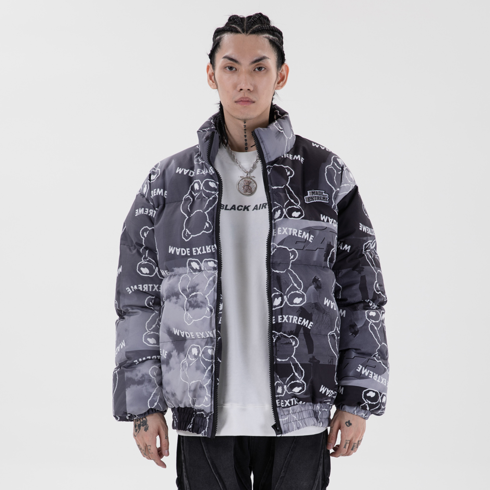 

2021 New Tie Dye Cloud Cartoon Bear Print Winter Jacket Men Thick Warm Parka Jackets Coat Baggy Harajuku Fashion Male Streetwear Cpiu, Blue