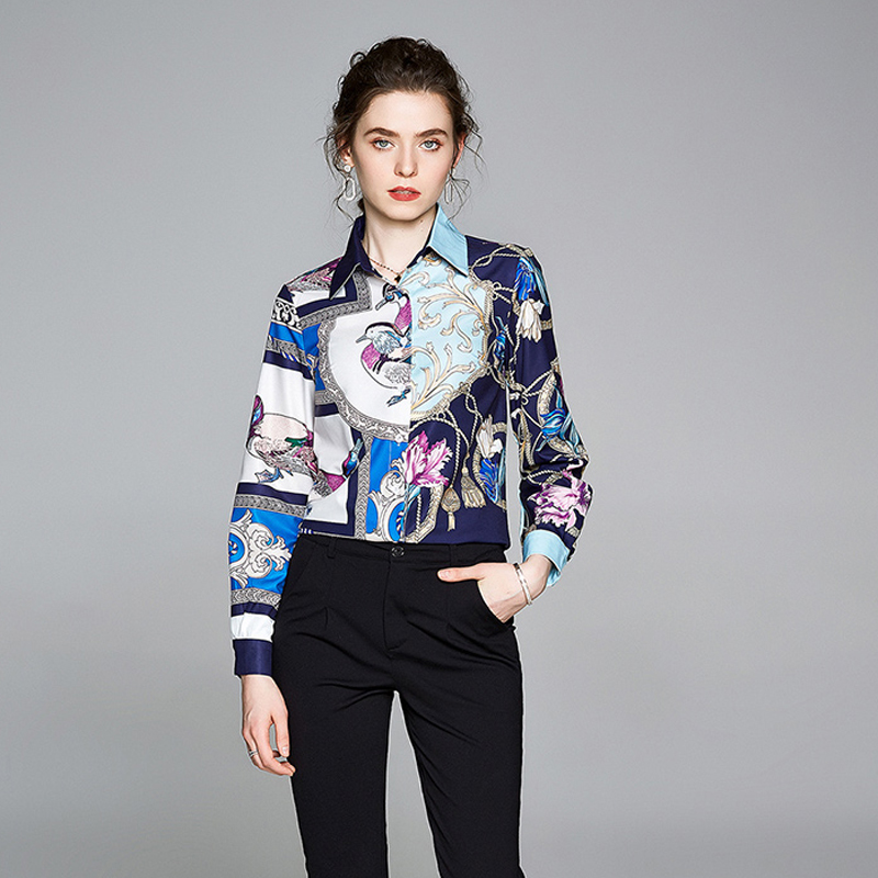 

2021 Designer Long Sleeve Runway Shirts Spring Autumn Winter Classic Women Button Shirt Elegant Office Ladies High-End Printed Blouses Quality Slim Plus Size Tops, Customize