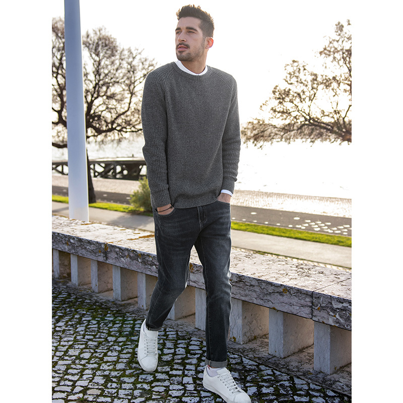 

Men's Hoodies & Sweatshirts Kuegou men's knitted round neck sweater, winter sweater 100% of male slim cotton plus size C8KR, 1# shoe box