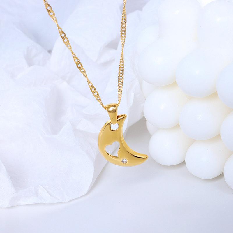 

Pendant Necklaces YAONUAN Trendy Water-Wave Chain Heart-Hollow Moon Gold Plated Necklace For Women Inlaid Zircon 2021 Arrivals Jewelry