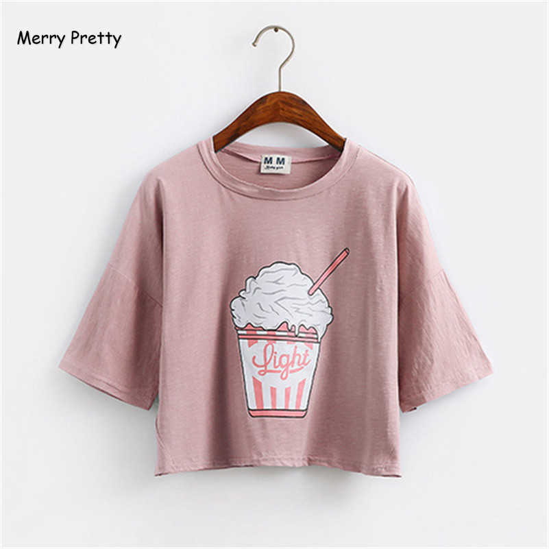 

Merry Pretty summer Harajuku women t shirt ice cream Korean style cotton loose crop top kawaii t-shirt female funny tee tops 210526, Ship out 24 hours