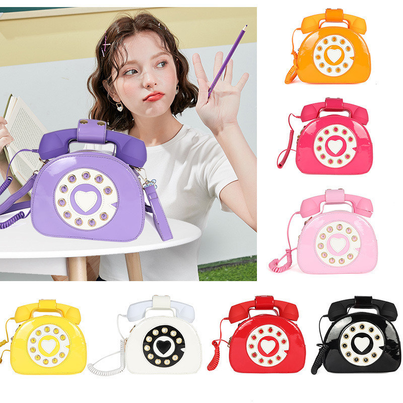 

Stylish Girls Crossbody Bags Purse Telephone Shaped Designer Shoulder Messager Bag PU Leather Handbags Totes Candy Color Fashion Satchel, 5 colors to choose;remark clear
