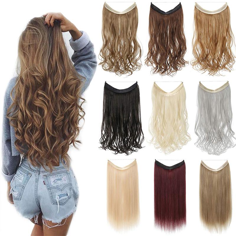 

Synthetic Wigs SHANGZI Wave Halo Hair No Clip In Ombre Blonde Bayalage Natural Hidden Secret Wire Crown Piece Women, 8808-118