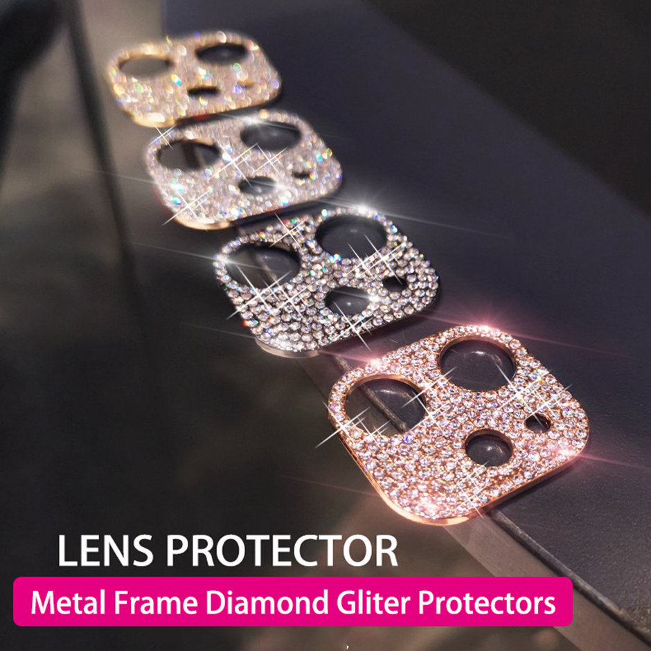 

Diamond Gliter Camera Lens Protective Cover protectors For iPhone 13 12 11 Pro Max Samsung S20 Ultra Plus Metal Frame Protectors