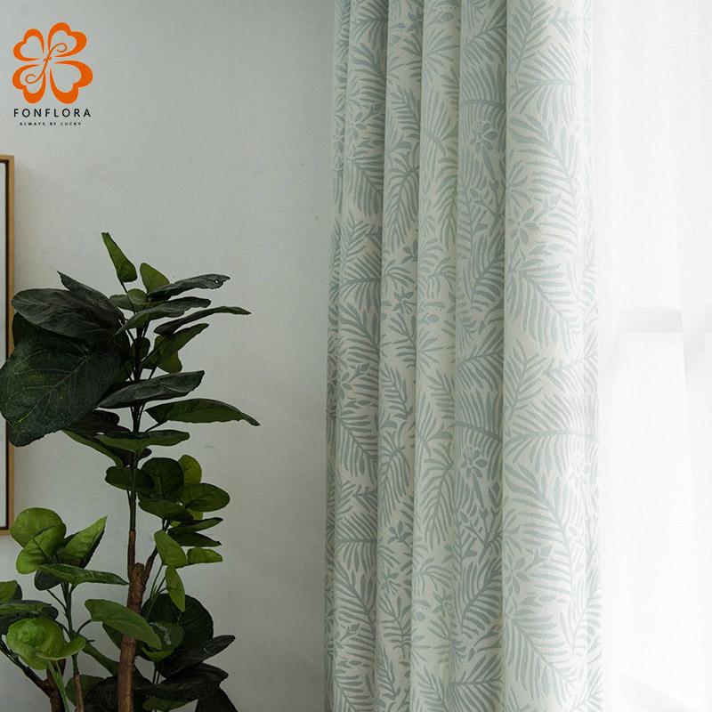 

Green Leaves Chenille Curtains for Living Room Korean Style Thick Drapes Bedroom Luxury Blinds Jacquard Panel Window Treatments, Color 2