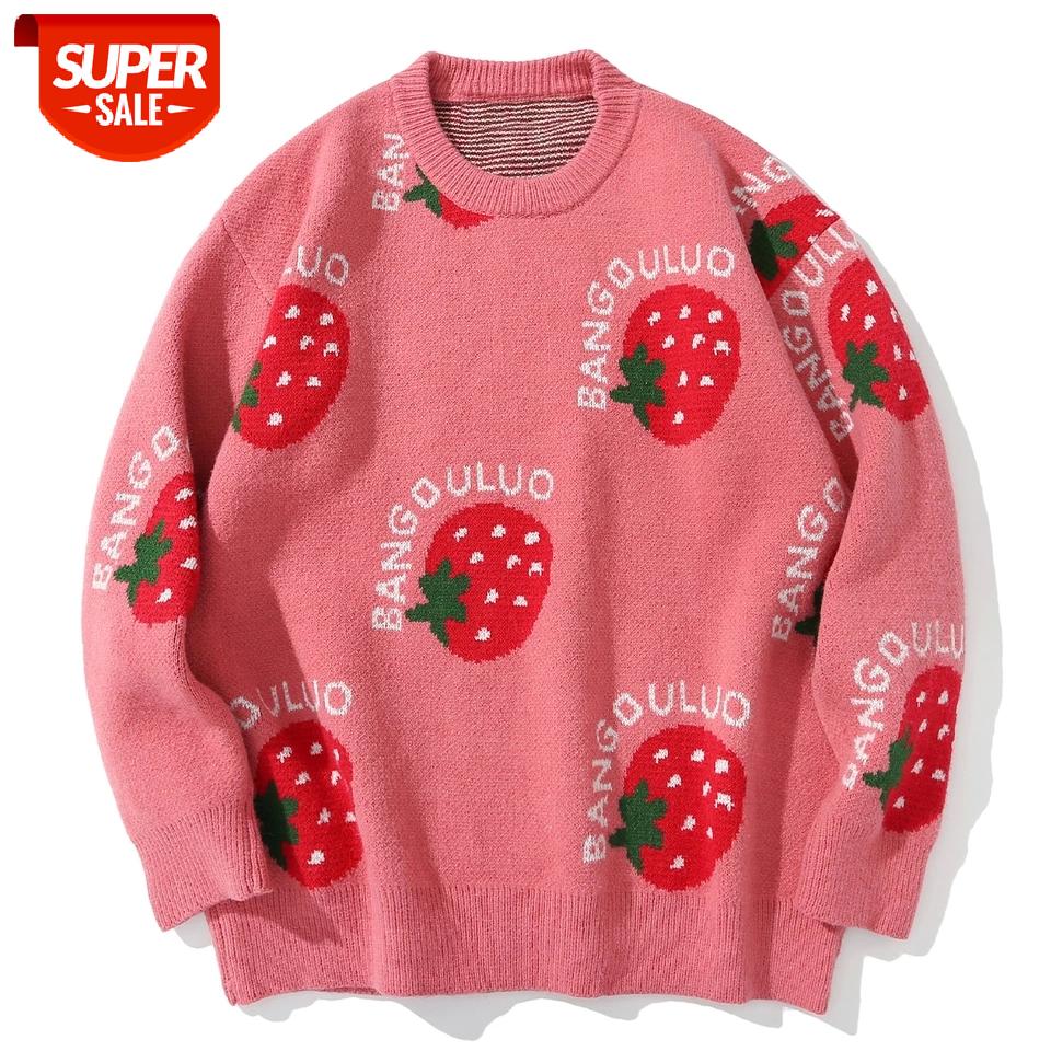 

Hip Hop Retro Street Sweaters Men Harajuku Sweater Pullovers Mens Fruits Jacquard Knitted Sweater Autumn Winter Loose Steetwear #Yc07, White;black