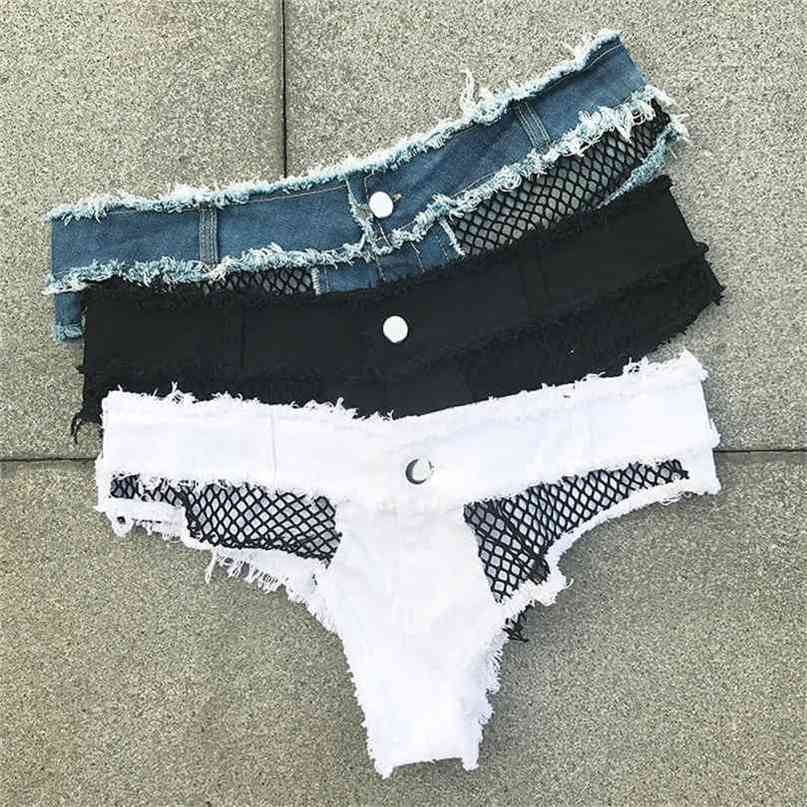 

Micro Bikini Mini Short Sexy Club Beach Denim s White Summer Femme Low Waist Thong Jeans for Women Hollow Out 210722