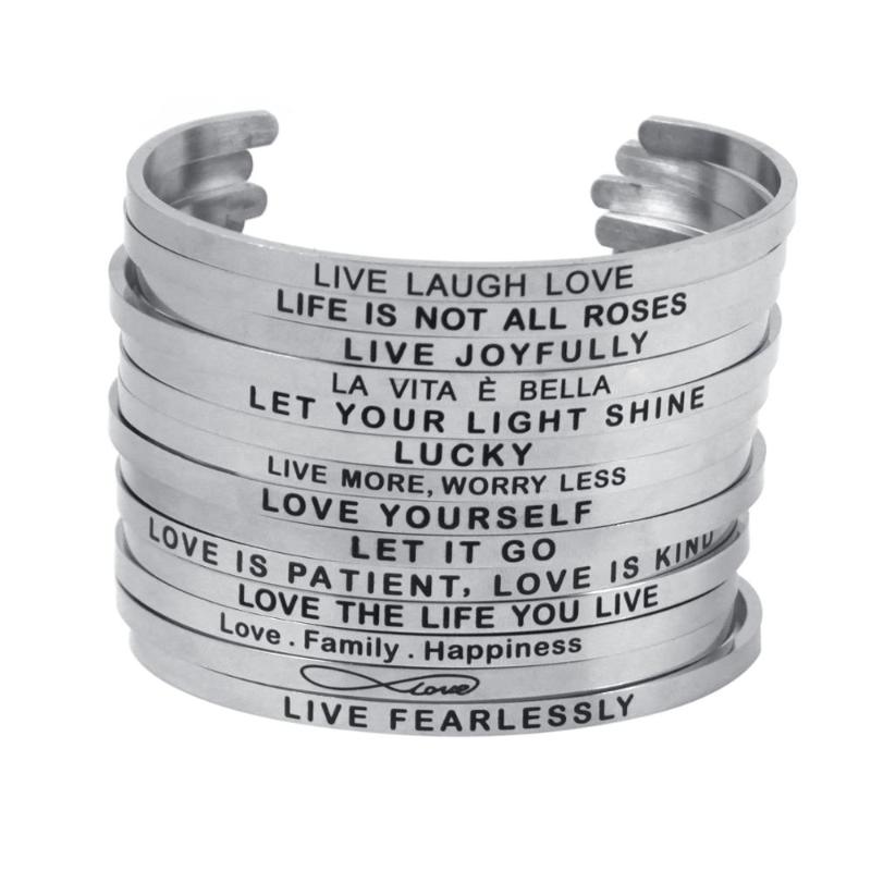 

Bangle 2021 Stainless Steel 4MM Bracelet Lettering ''L'' Start Positive Inspirational Mantra Bangles Women's Gift