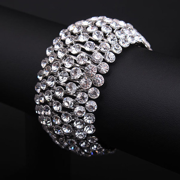 

European and American Luxury Exaggerated Super Flash Wide Bracelet Metal Bracelet Female Big Elastic Fashion 0585 Q0717
