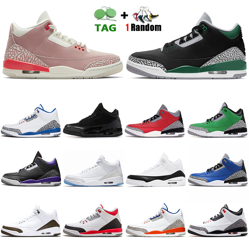 

2021 Pine Green 3s Basketball Shoes Men Rust Pink Cool Grey Mocha 3 UNC Fragment Court Purple Trainers Off Pure White Black Cat Retro Women Sneakers Big Size US13, #pine green 40-47