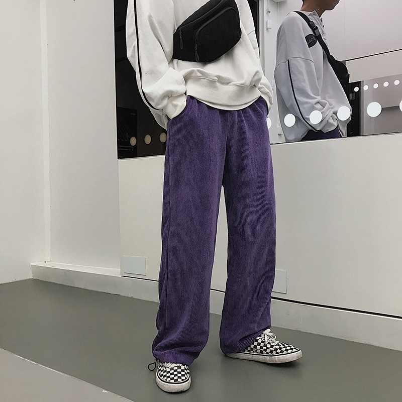

2021 New Men's Cotton Casual Pants Corduroy Fabric Loose Trousers Active Elastic Hip Hop Male Black/violet Joggers Sweatpants M-xl Ee20