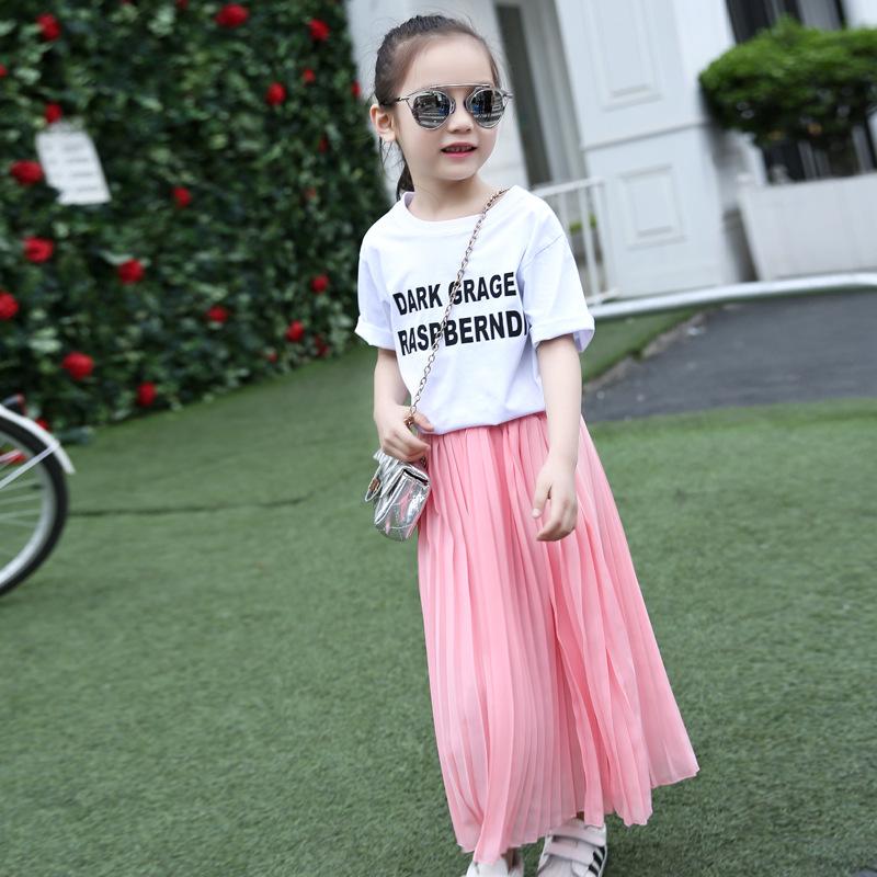 

Skirts Casual Girls Skirt Long Children Clothes Kids Pink Black Pleated Summer Teenage 8 9 10 11 12 13 14 Years
