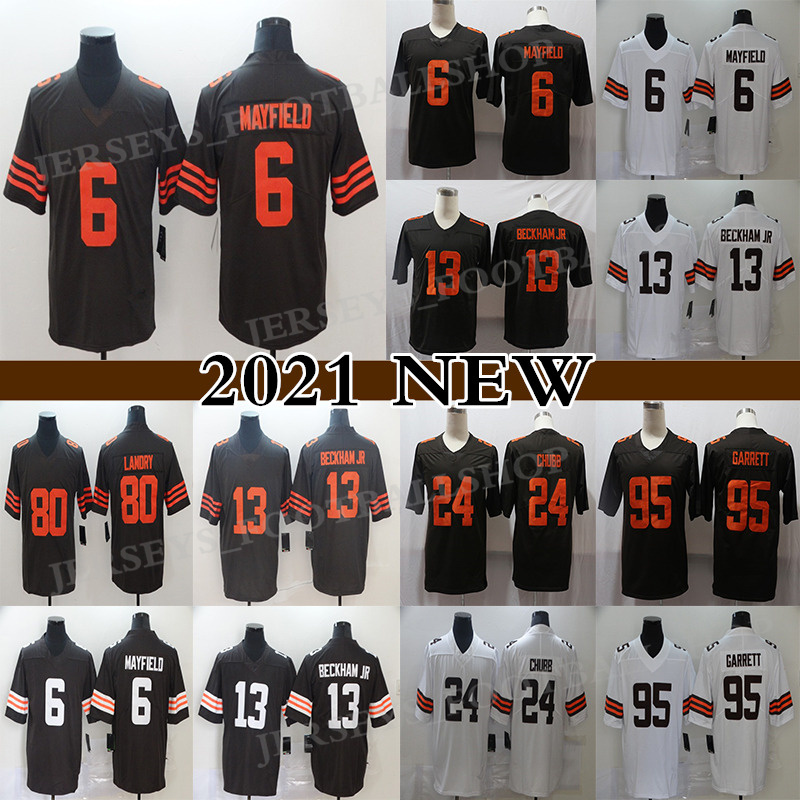 

6 Baker Mayfield 13 Odell Beckham Jr. Football Jersey Myles Garrett ClevelandÂBrownsÂJarvis Landry 24 Chubb Men's Stitched, Black;red