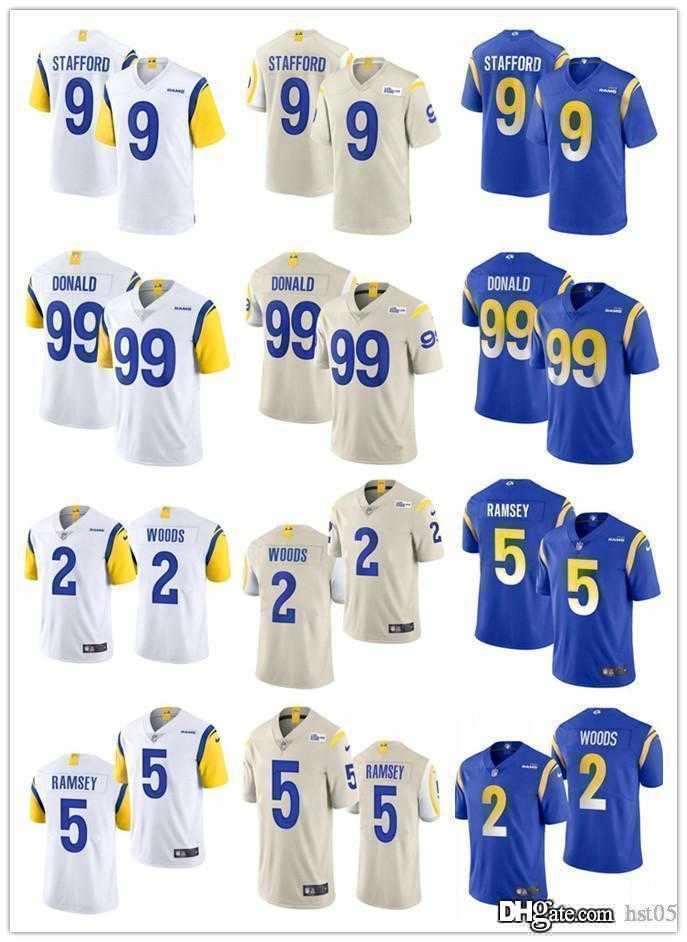 

Men Los AngelesRamsjersey 99 Aaron Donald 2 Robert Woods 9 Matthew Stafford 5 Jalen Ramsey 10 Cooper Kupp Football Jerseys Royal, Color