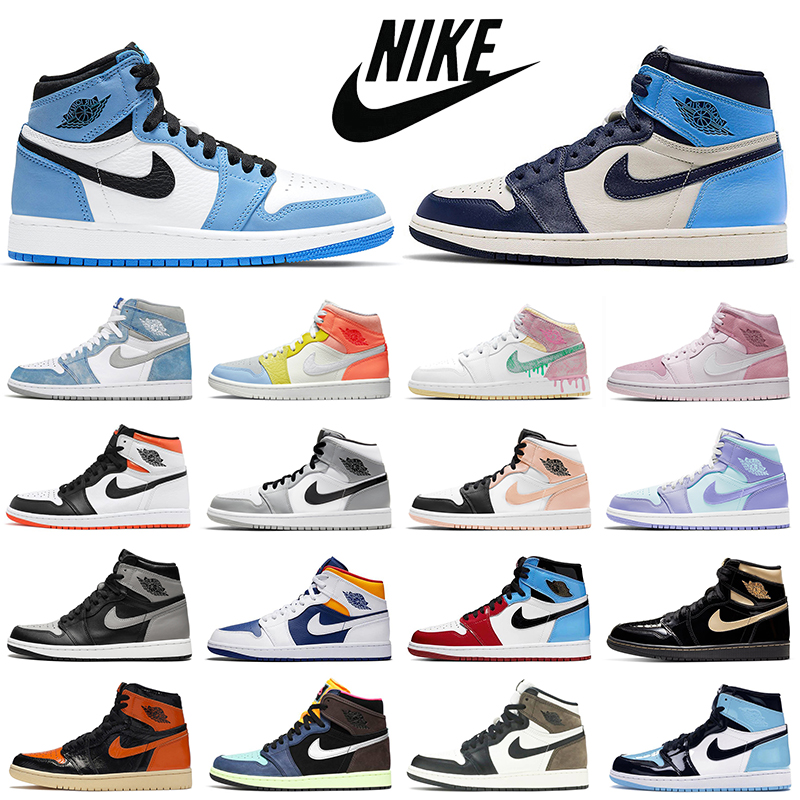 

Newest Hyper Royal 1s Men Basketball Shoes Jumpman air jordan 1 University Blue Light Smoke Grey Womens Mens Trainers Sports Sneakers size 36-46