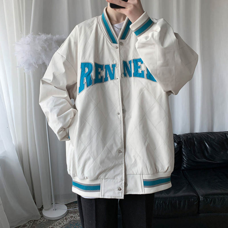 

2021 New Spring Baseball Uniform Men's Fashion Casual Plaid Jackets Mens Streetwear Korean Loose Hip-hop Bomber Jacket Men -xl T3op, White