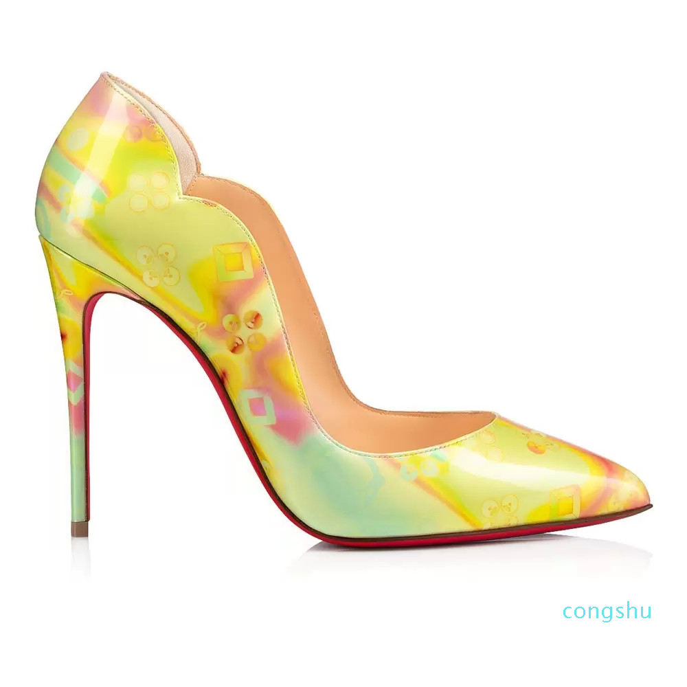 Fashion de luxe Lady Sandales de fond rouge Chick-Poussin 100 mm Femmes élégantes Pompes Mariage Party Mariage Classic Mesdames Été 6666