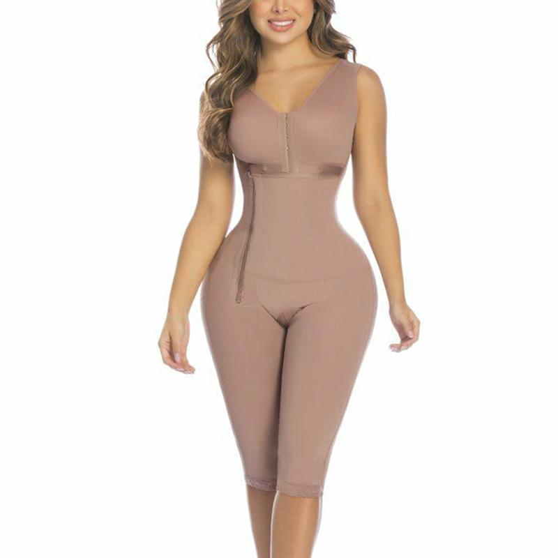 

Women' Shapers Ladies Front Opening Side Zip And Knee Shapewear Lace Slimming Shorts Bodyshaper Women Fajas Colombianas Mujer, Brown