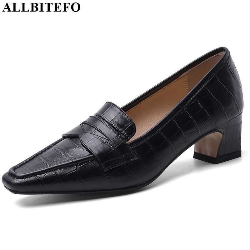 

ALLBITEFO fashion sexy thick heel high heels natural genuine leather high heel shoes elegant spring square toe women heels 210611, As picture
