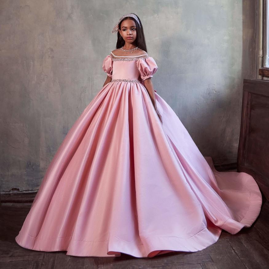

Princess Pink Flower Girl Dresses Jewel Neck Beads Ball Pageant 2021 Toddler Infant Clothes Little Girls Birthday Gowns, White
