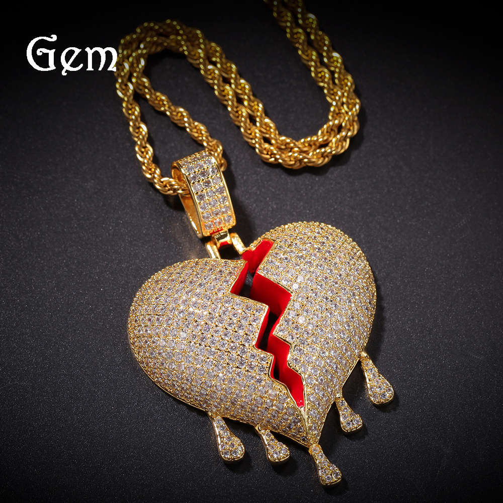 

New hip hop zircon water drop broken heart pendant brokeheart