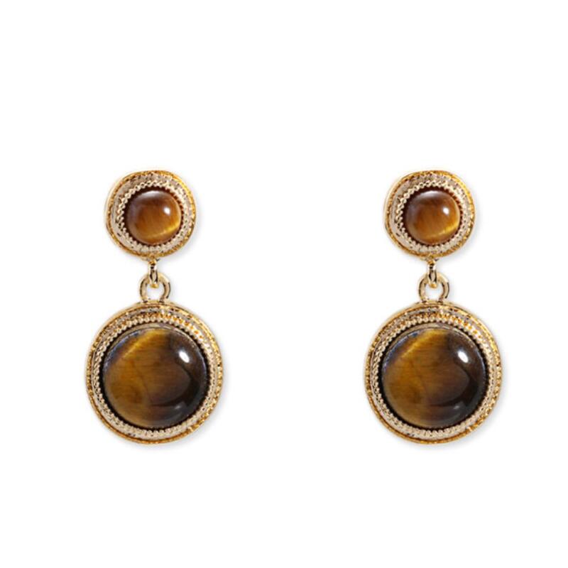 

Goldtone Plated Natural Stone Dangle Earrings Brown Stud Earring Original Cabochon Shape Assorted Jewelry