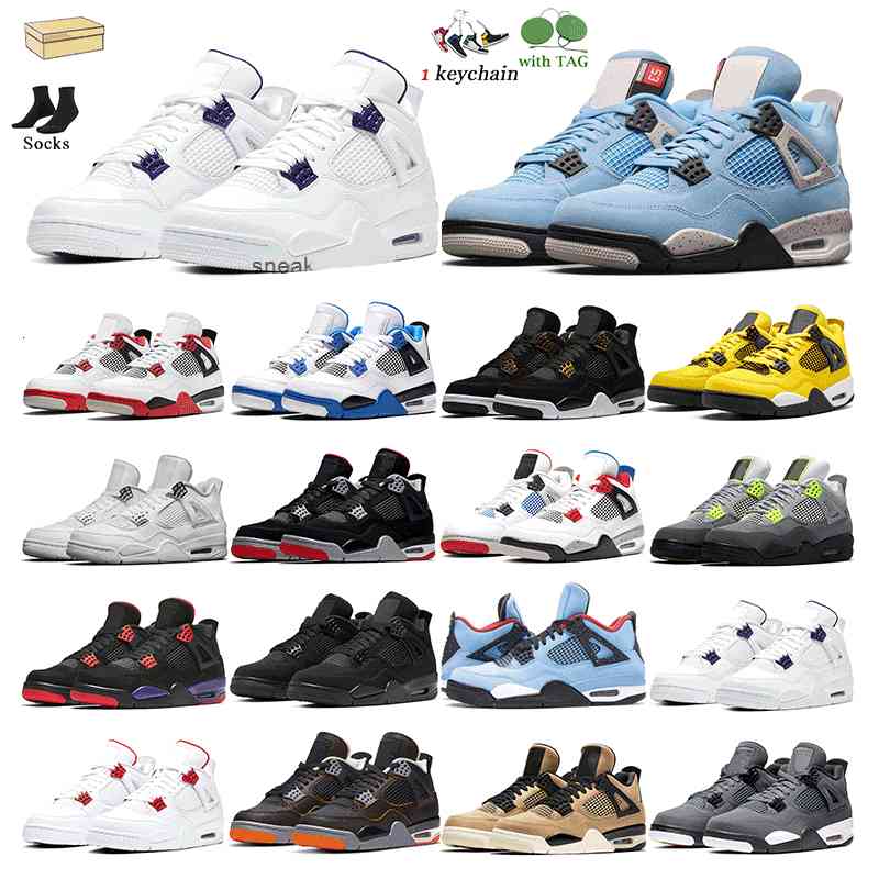 

With Box Mens Basketball Shoes 4s Jumpman 4 University Blue Black Cat Fired Red White Cement Cool Grey Purple Men Trainer Original Designer