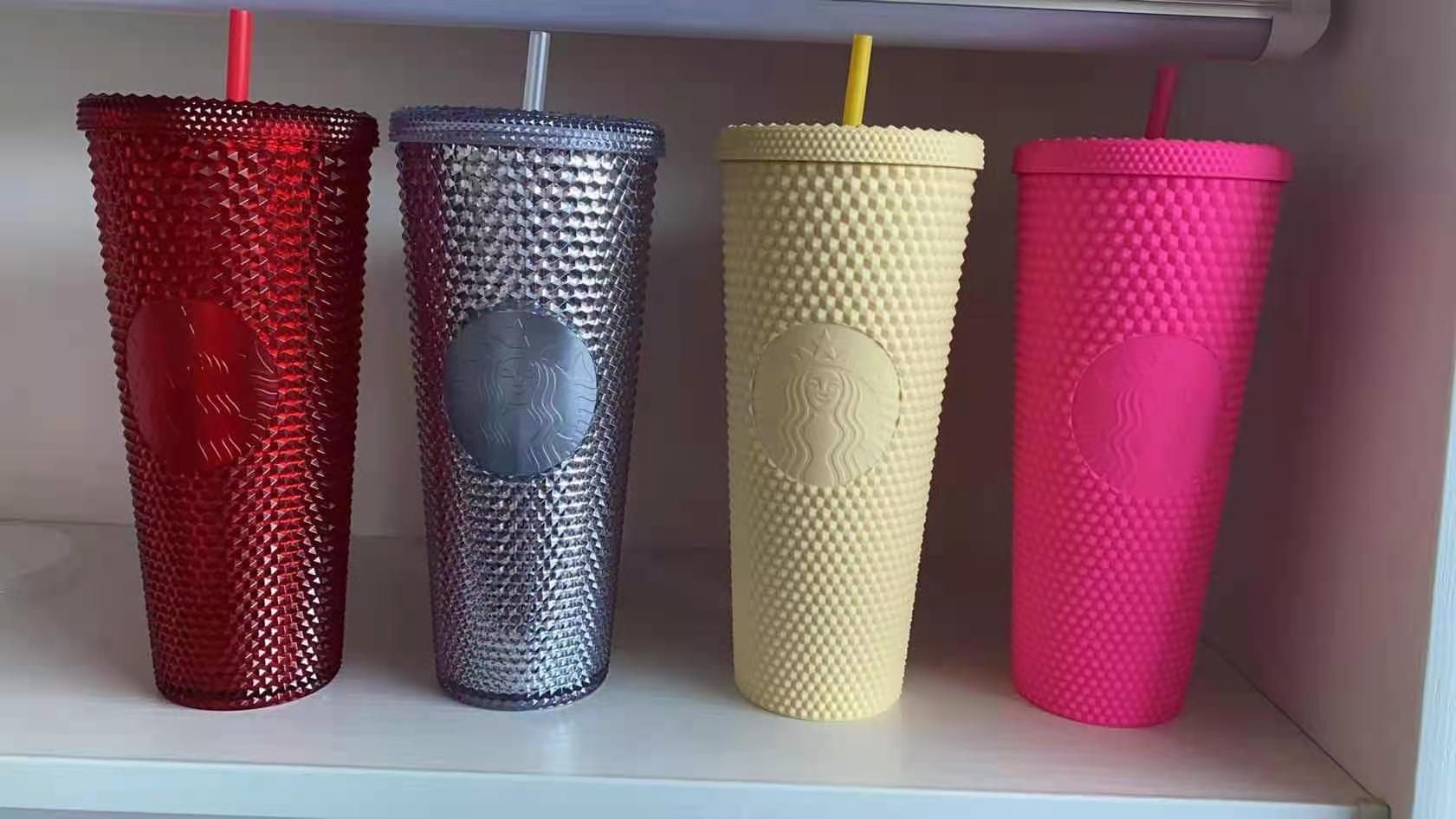 

710ml New tumbler Goddess colorful plastic coffee double cup bright diamond grass Durian