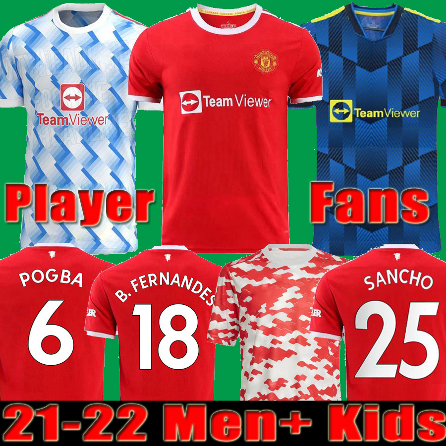 

21 22 SANCHO #25 Manchester soccer jersey UNITED Fans Player version MAN BRUNO FERNANDES LINGARD POGBA RASHFORD football shirt UTD 2021 2022 men + kids kit sets Pre Match, Traing shirts