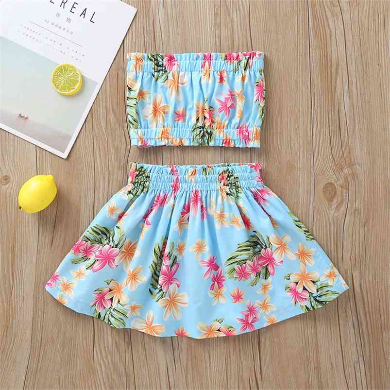 

Summer Infant Rompers Baby Clothes Off Shoulder Strapless Tops Floral Short Skirt Girls Costume 210629, Blue