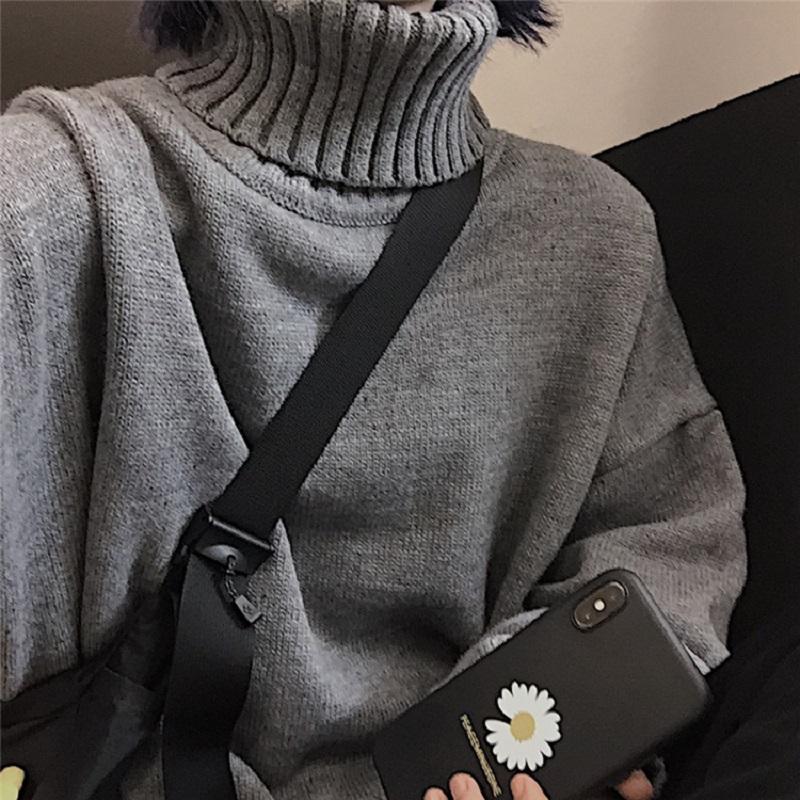 

Women's Sweaters Winter Leisure Harajuku Ins Plus Size Loose Casual Female Solid Streetwear High Neck Knitted Long Sleeve Chic College Sweat