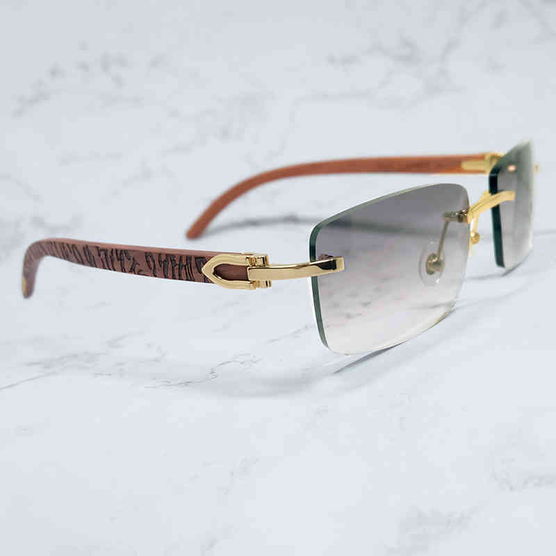 

Factory Direct Price Carved Rosewood Men Sun Vintage Eyewear Rimless Square Shades AEEH