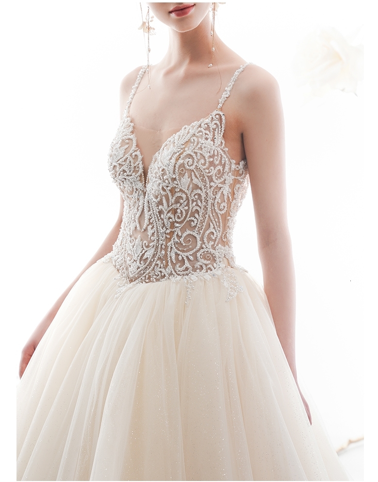 

2021 New Vestido Noiva High-end Straps Invisible Neckline Wedding Es with Pearls Beading A-line Robe De Mariage Bridal Gowns Thur, Orange