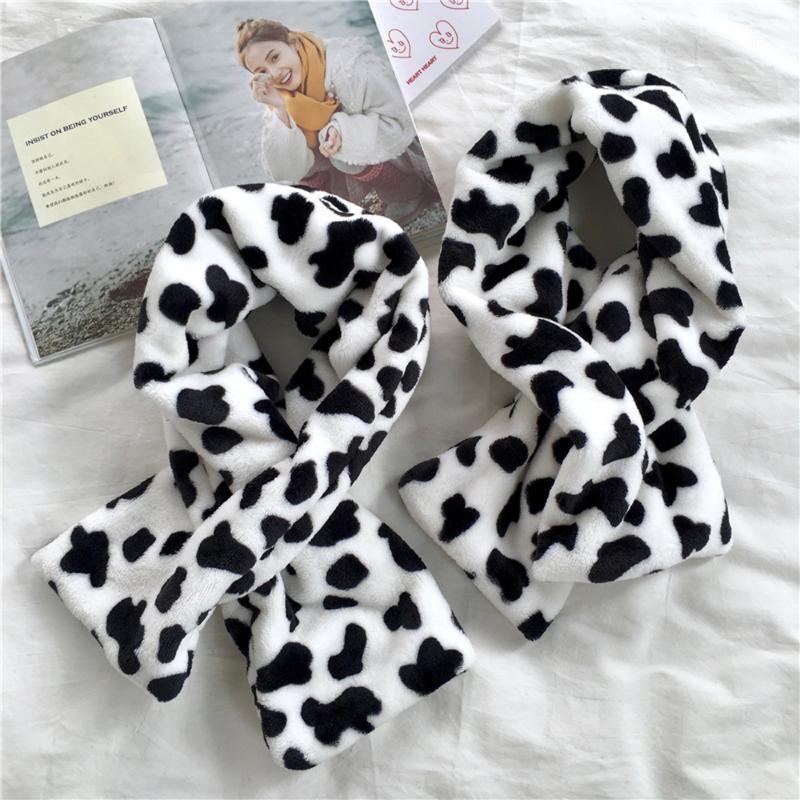 

Scarves Cute Winter Furry Thickening Scarf Warm Plush Student Kawaii Black White Cow Spotted Cross Bib, Blue;gray