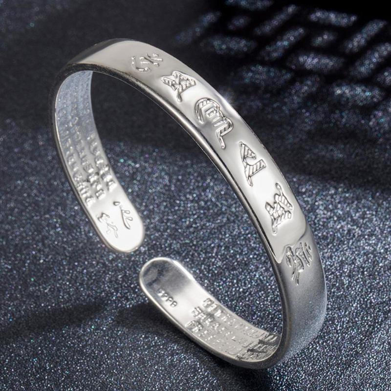 

Bangle Fashion Big Letter Heart Sutra Bracelet Charm Women Men Jewelry Buddhist Scripture Handicraft Vintage Open Adjustable Bracelets