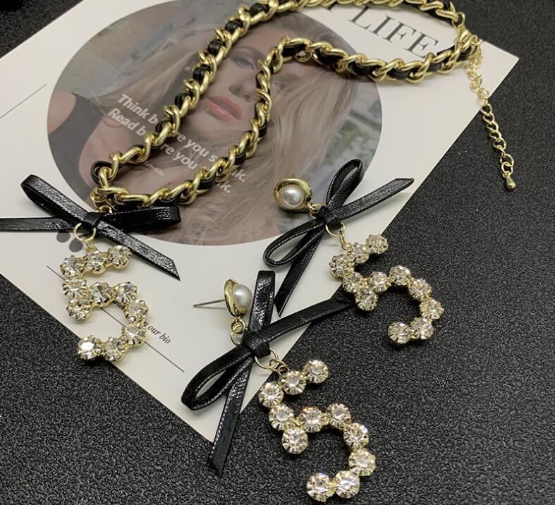 

Earrings & Necklace Bow-knot Classic Number Exaggerated Sweet Temperament Ins Hipster Super Flash 5 Pendant Earring, As pic