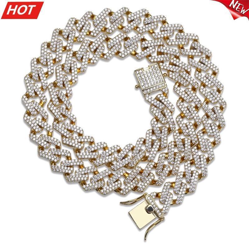 

Chains 14mm Miami Prong Set Cuban Necklace For Men Gold Silver Color Hop Iced Out Paved Bling Cz Rapper Jewelry