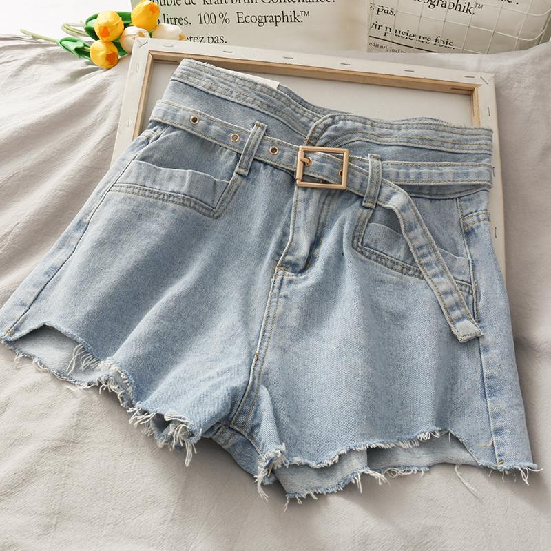 

Fashion High Waist Shorts Girls denim Shorts Bottoms Wide-legged Autumn summer Women fringed short jeans with belt, White shorts