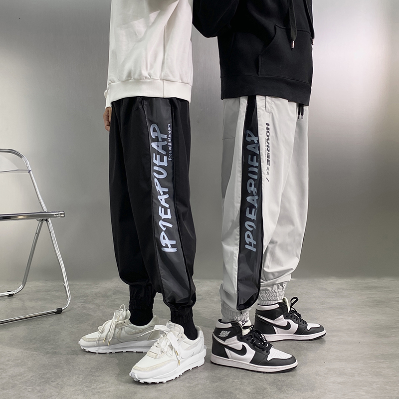 

2021 New Hip-hop Jogger Pants Multi-pocket Ribbon Sports Streetwear Men's Casual PVT9, Black