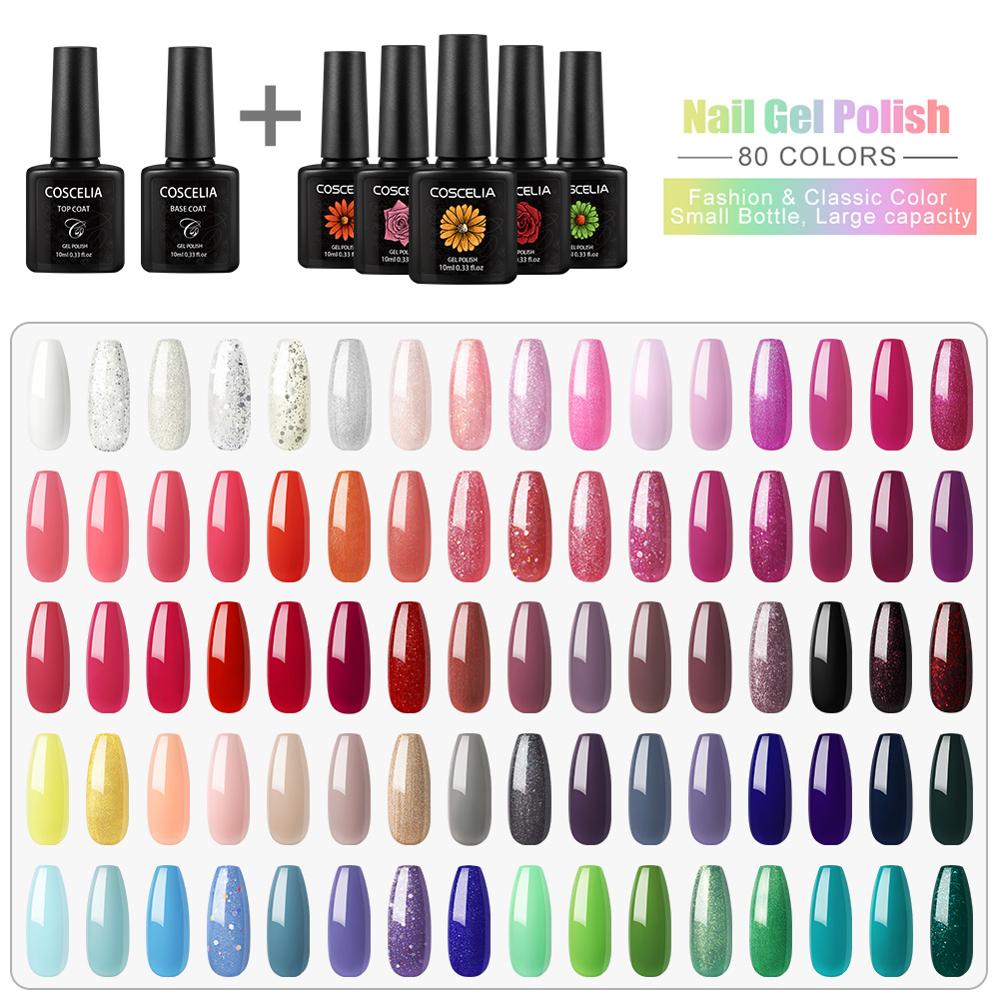 

COSCELIA 80 Colors Gel Nail Polish Kit 10ML Soak Off Semi Permanent UV Gel Nail Polish Set Varnish Kit For Manicure Nail Art Set, 20pcs set