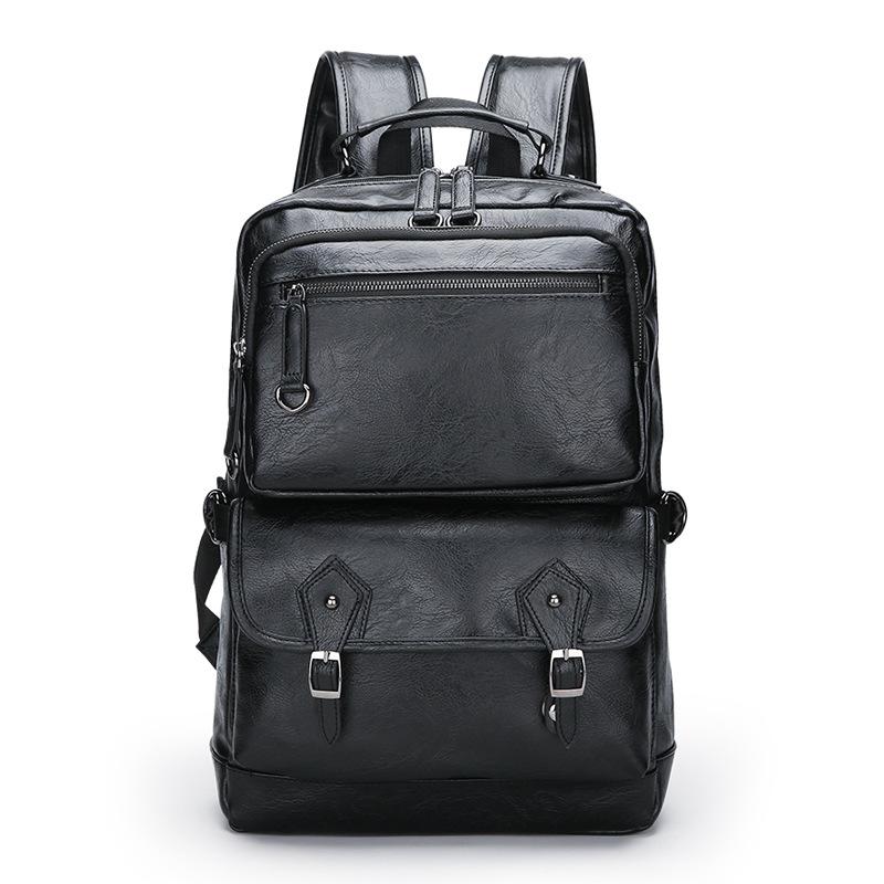 

Backpack 2021 Men Leather High Quality Youth Travel Rucksack School Book Bag Male Laptop Business Bagpack Mochila Shoulder, Black