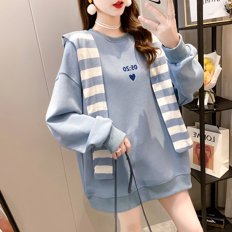 

2021 New Women Sweatshirts Spring Autumn Casual Solid Cute Personality Pullover Fashion Fake Two Sweatshirt Px44, 03