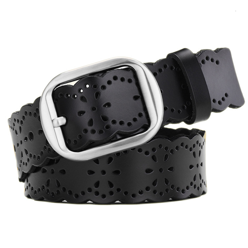 

2021 New Fashion Women Hot Sale Cutout Strap Female Genuine Leather Cowhide Belt Hollow Out Belts for Lady Waistband 77yw, Black