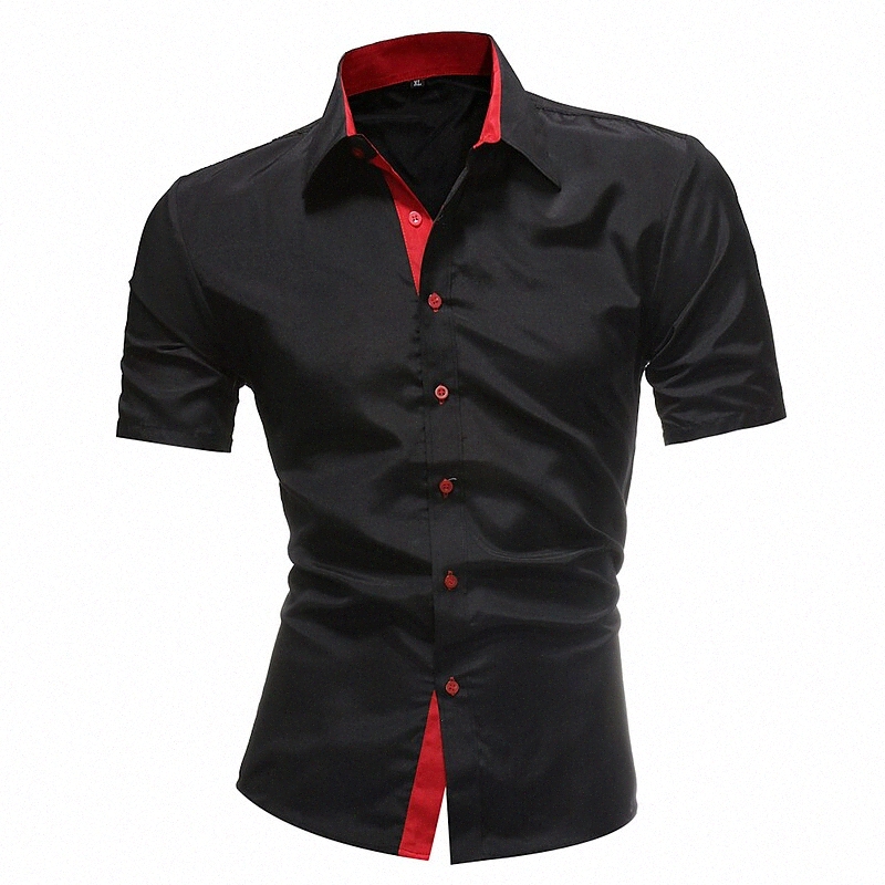 Mens Contraste Couleur Fit Turn Collier Chemises à manches courtes A03 #