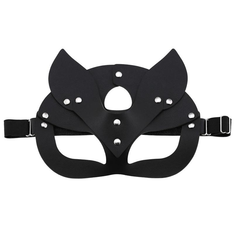 

Berets 2021 Fashion Women Mask Face Cosplay PU Leather Blindfold Halloween Party Masquerade Ball Masks Punk Collar Gift, Black