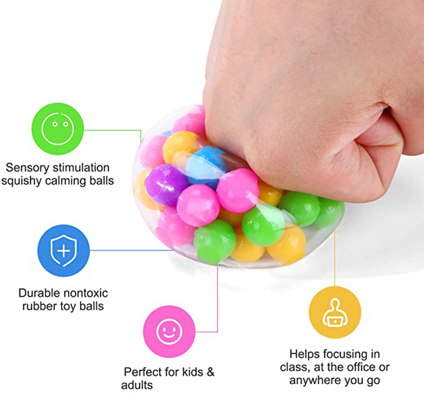 

Rainbow Pressure Ball Fidget Toy DNA Colored Beads Stress Relief Ball TPR Soft Glue Grape Burr Pinch Squeeze Children's Day Gift