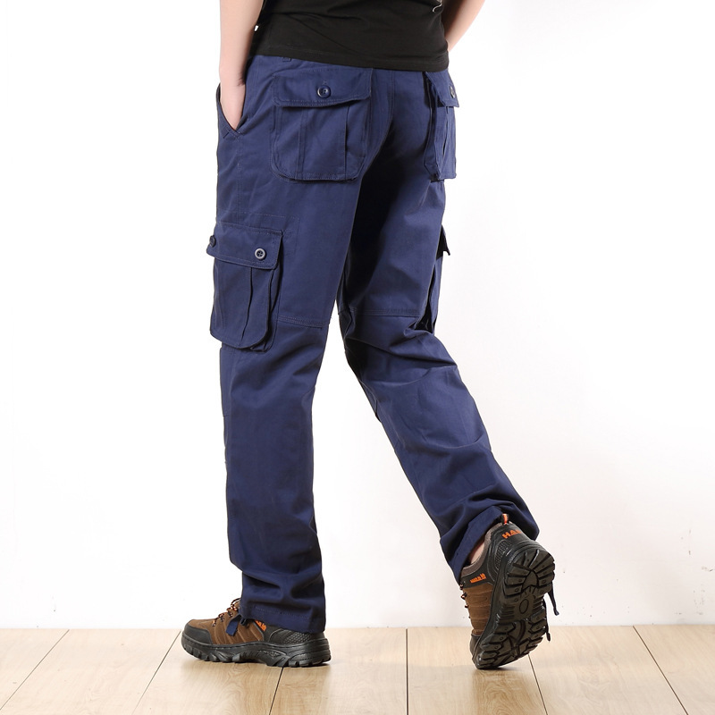 

2021 New Men's Pant Casual Men Multi-pocket Overall Male Combat Cotton Long Trousers Army Straight Joggers Tactical Wxt2, Black