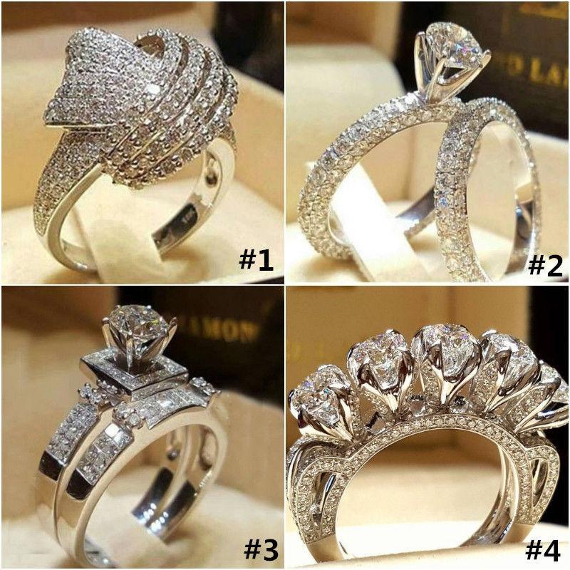 

Wedding Rings Engagement Ring For Women Luxury Cubic Zirconia Four Items Silver Color Gifts Fashion Jewelry KCR064, Slivery;golden